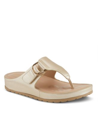 Women's ROZETA Toe Thong Sandals with Gold Buckle and Comfort Footbed