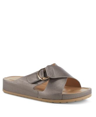 Women s RUTHA Criss-Cross Strap Slide Sandals with Gold Buckle and Padded Insole