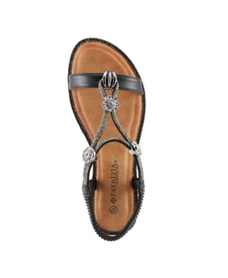 Women's CHARMER Crystal Jeweled T-Strap Flat Sandals with Stretch Back