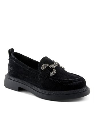 Marlen Women's Velvet Loafer with Metal Ornamentation