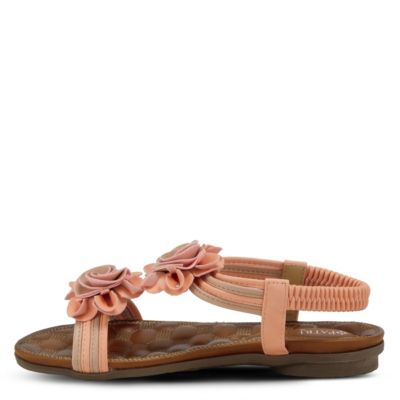 Women s Nectarine Floral T-Strap Sandal with Elastic Back and Quilted Footbed