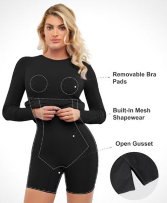 Women's Shapewear Modal Long Sleeve Crew Neck Slimming Midi Dress