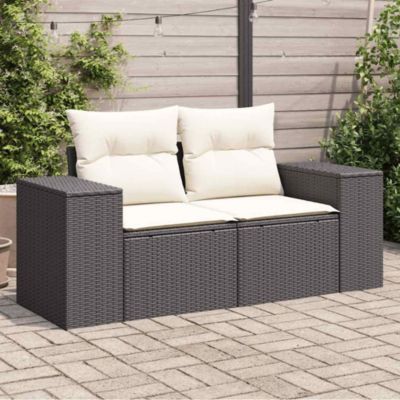 Garden Sofa Black and Cream Poly Rattan and Powder-Coated Steel