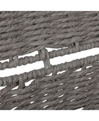 Small Woven Paper Rope Storage Chest with Hinged Lid and Integrated Handles, Grey