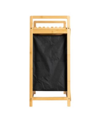 Bamboo Pull Out Double Hamper with Shelf, Natural and Black