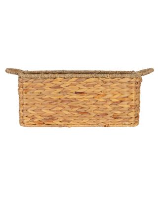 Rectangular Handwoven Water Hyacinth and Seagrass Basket with Handles