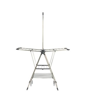 Multi Tier Stainless Steel Laundry Drying Rack with T Bar and Two Side Wings, Silver