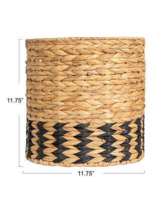 Natural Water Hyacinth and Paper Basket with Stripes