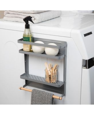 Grey Metal Magnetic Organizer with Towel Rack, Wall-Mount Storage Shelf