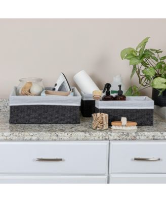 Wicker Basket Set, 3 Pieces, 1 Large and 2 Small Water Hyacinth Baskets