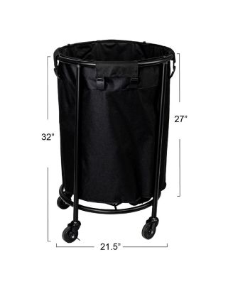 Round Laundry Hamper, Black Polyester Bag