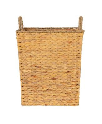 Square Handwoven Water Hyacinth and Seagrass Basket with Handles, Natural