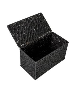 Small Handwoven Paper Rope Wicker Basket with Lid, Grey