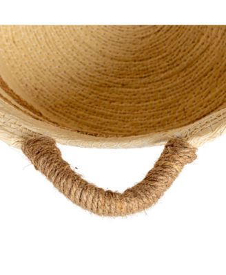 Handwoven Corded Paper and Cattail Striped Baskets with Handles, Set of 3