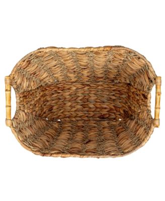 Water Hyacinth Seagrass Scoop Basket with Bamboo Handle, Natural