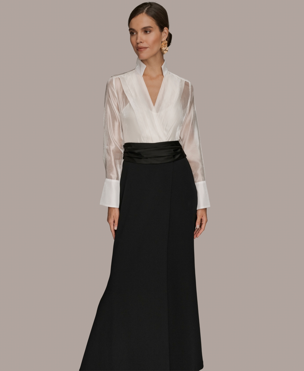 Donna Karan Women's V-neck Long-sleeve Maxi Dress In White