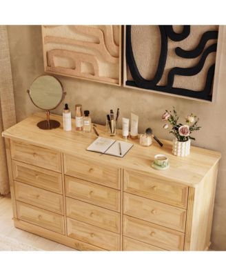 Solid Wood Changing Table with 12 Drawers and Guardrails, Chest of Drawers