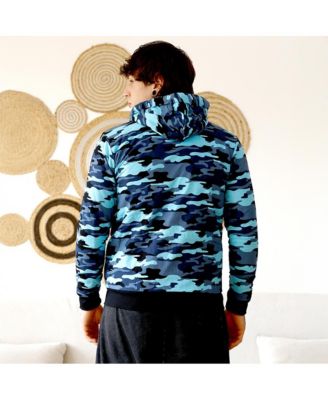 Men's Navy Blue Camouflage Fleece-Lined Jacket