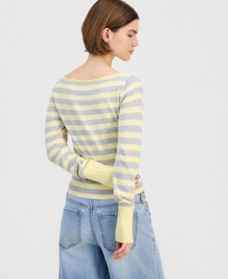 Juniors' Boat-Neck High Rib Start Striped Sweater