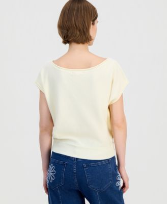 Juniors' Boat-Neck Cap-Sleeve Sweater