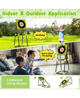 4-in-1 Throwing Target Game Set with Axes, Darts, Bow & Arrows for Kids and Adults