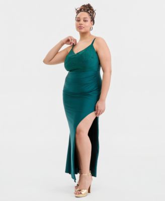 Trendy Plus Size Beaded-Top Side-Slit Gown