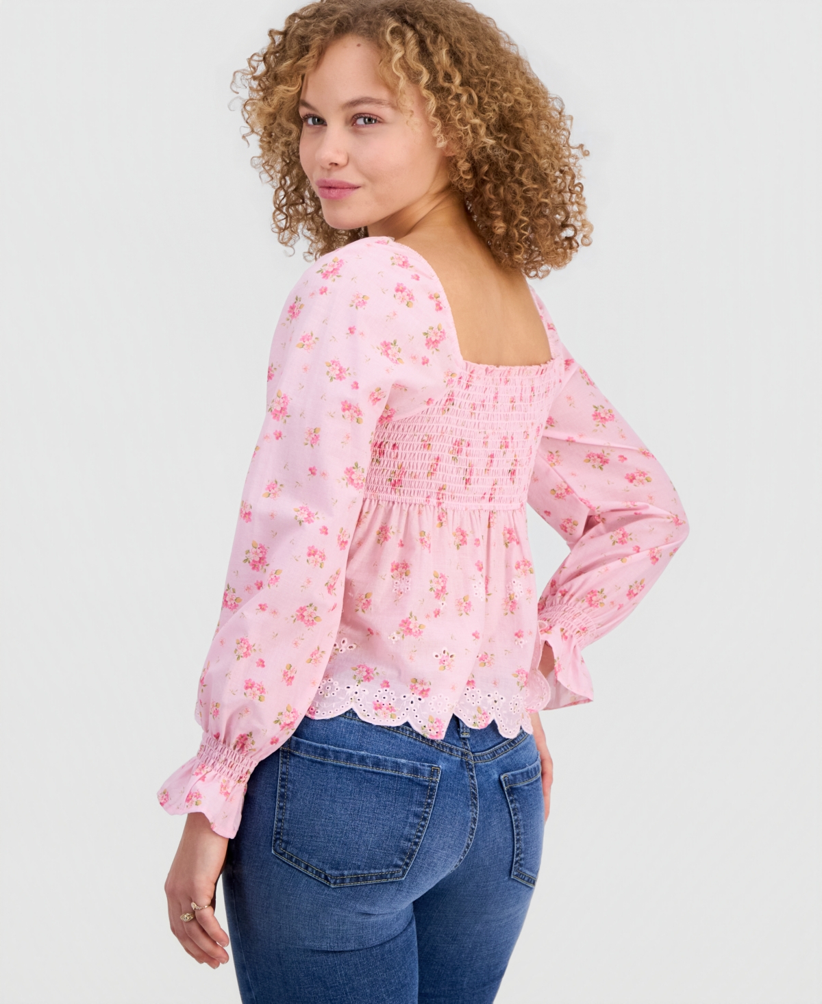 Madden Girl Juniors' Printed Long-Sleeve Babydoll Top