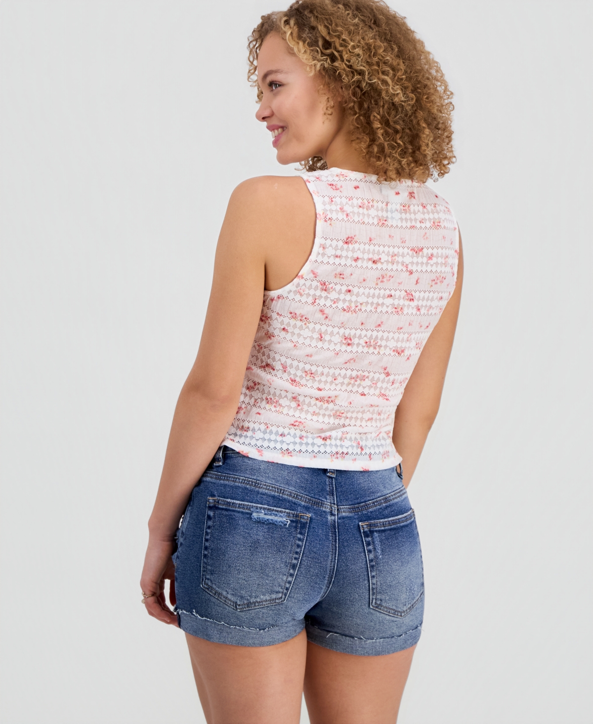 Just Polly Juniors' Printed Lace Top