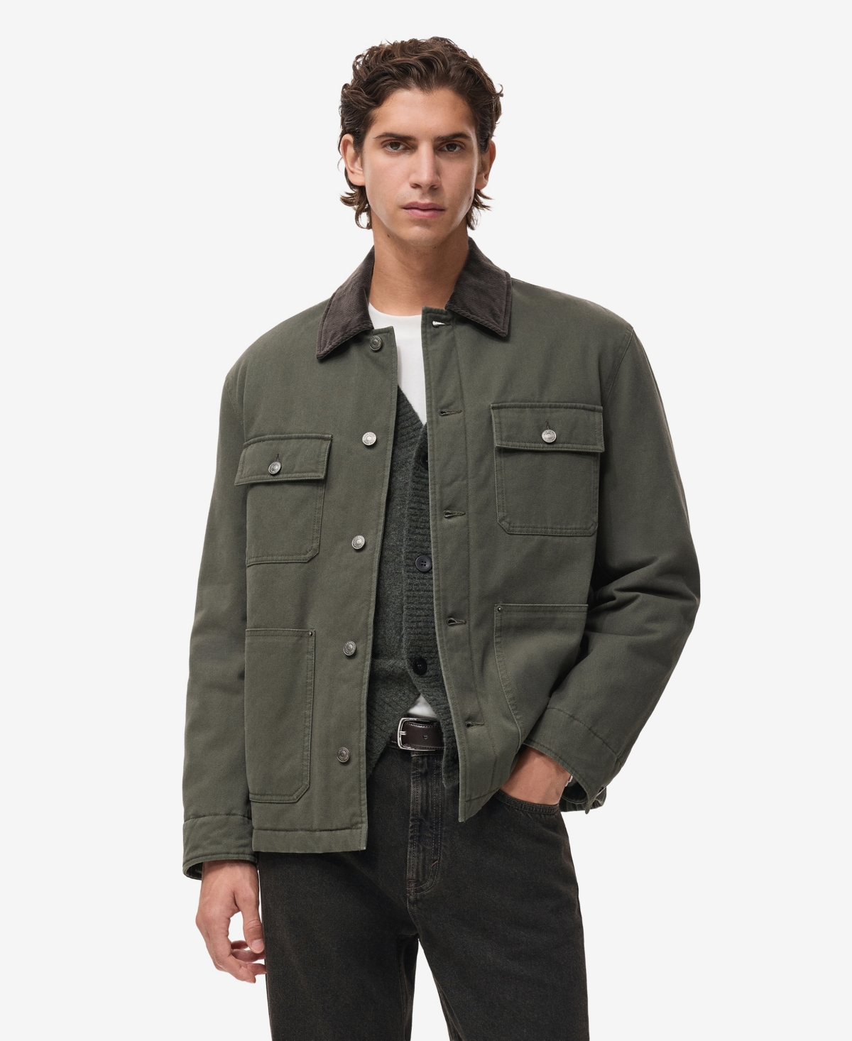Mango Men's Pockets And Corduroy Collar Jacket