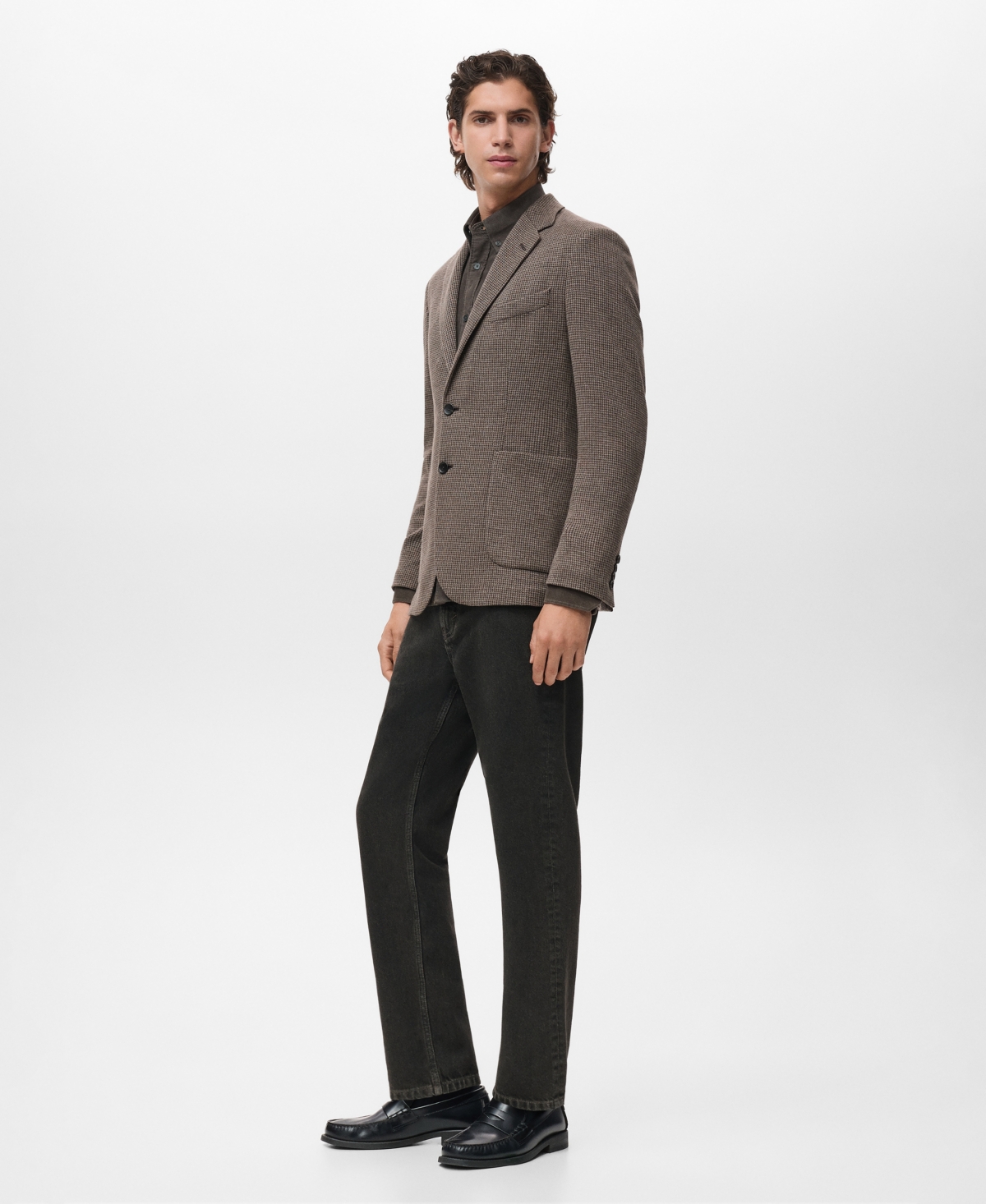 Mango Men's Slim-Fit Micro-Houndstooth Jacket
