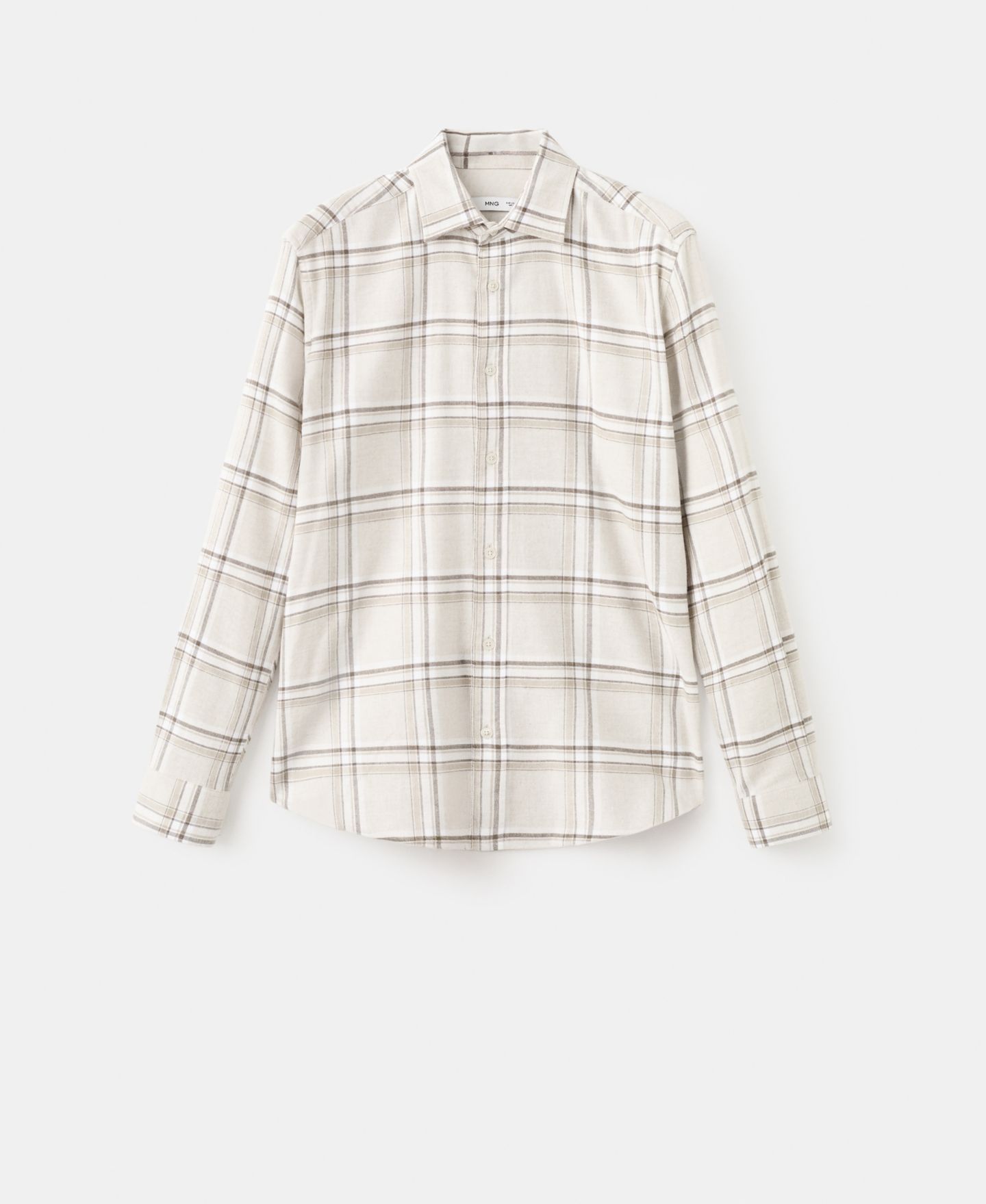 Мужская рубашка Mango Cotton Flannel Check Overshirt, цвет: Экрю — фото 4