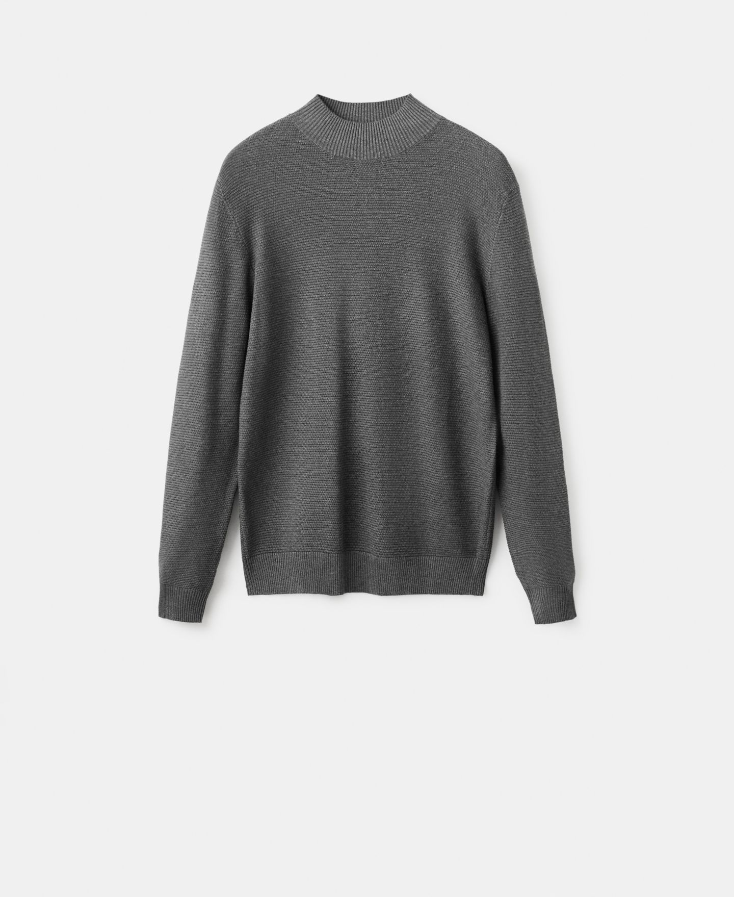 Мужской свитер MANGO Structured Perkins-Neck, цвет: Тёмный меланжевый серый — фото 7
