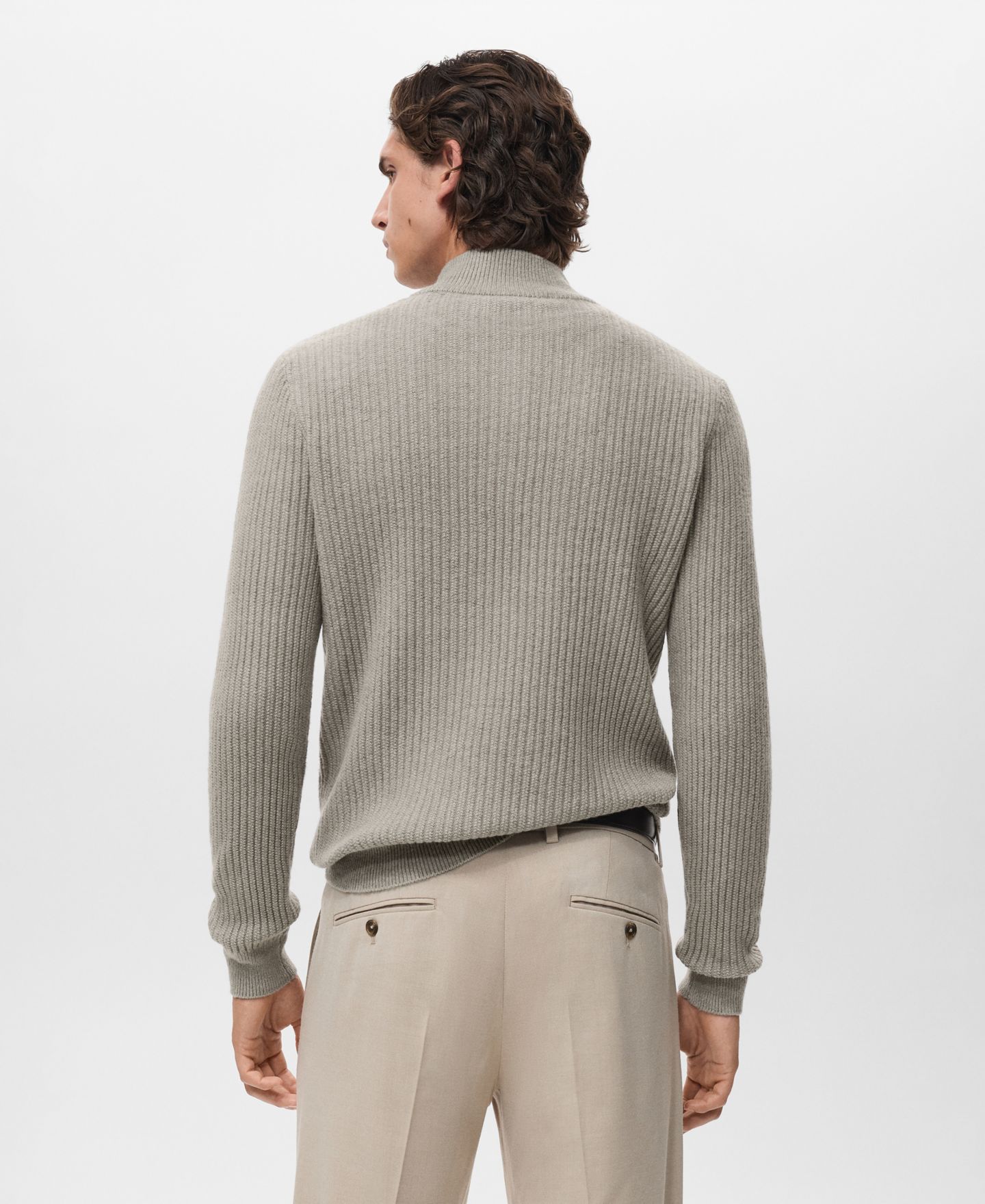 Мужской свитер MANGO Zip Neck Ribbed, цвет: Пастельный зелёный — фото 3