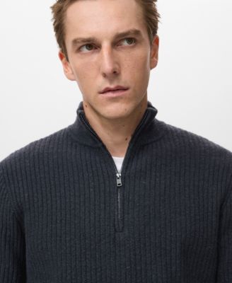 Men's Zip Neck Ribbed Sweater