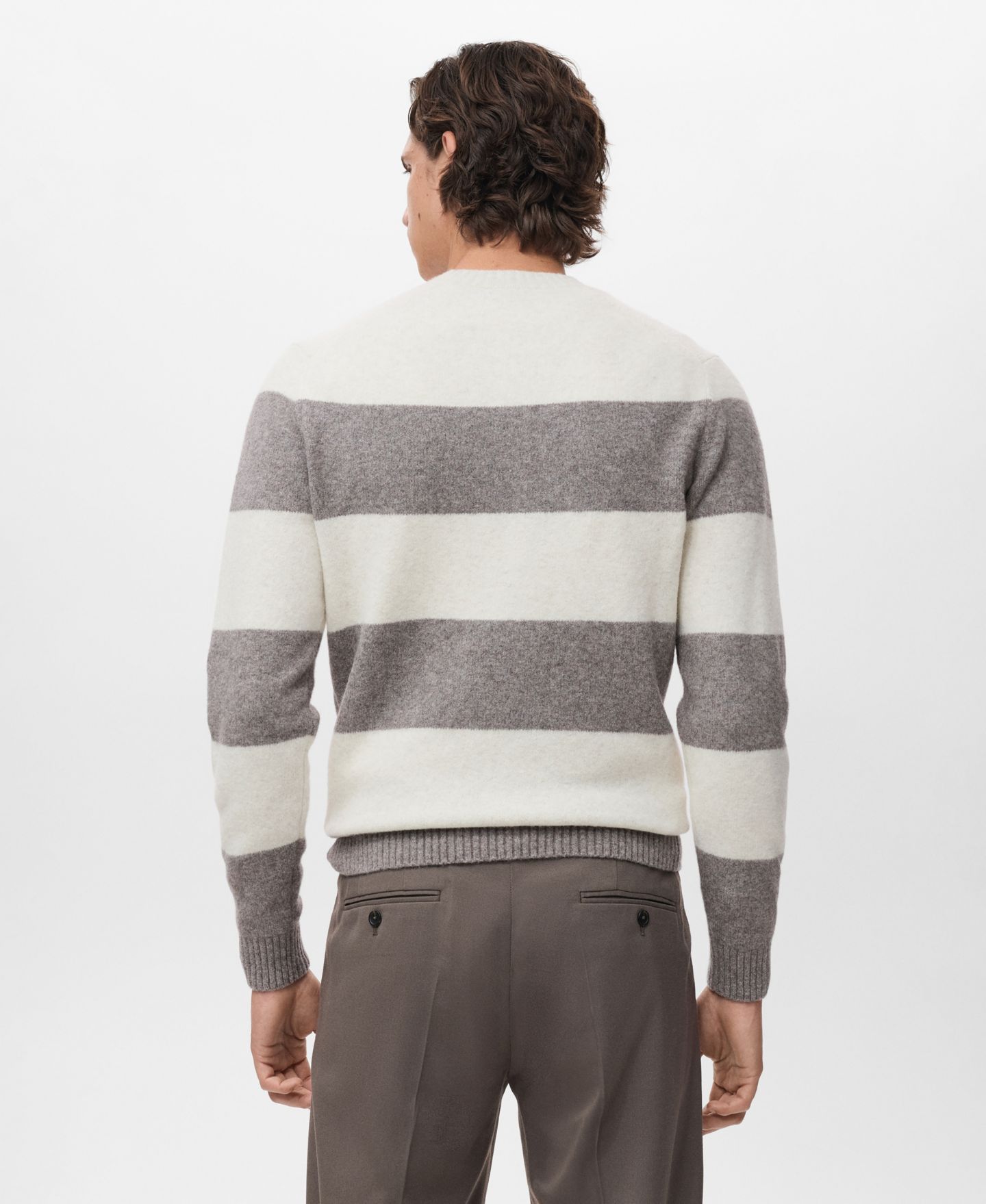 Мужской свитер MANGO Wool-Blend Striped, цвет: Экрю — фото 3