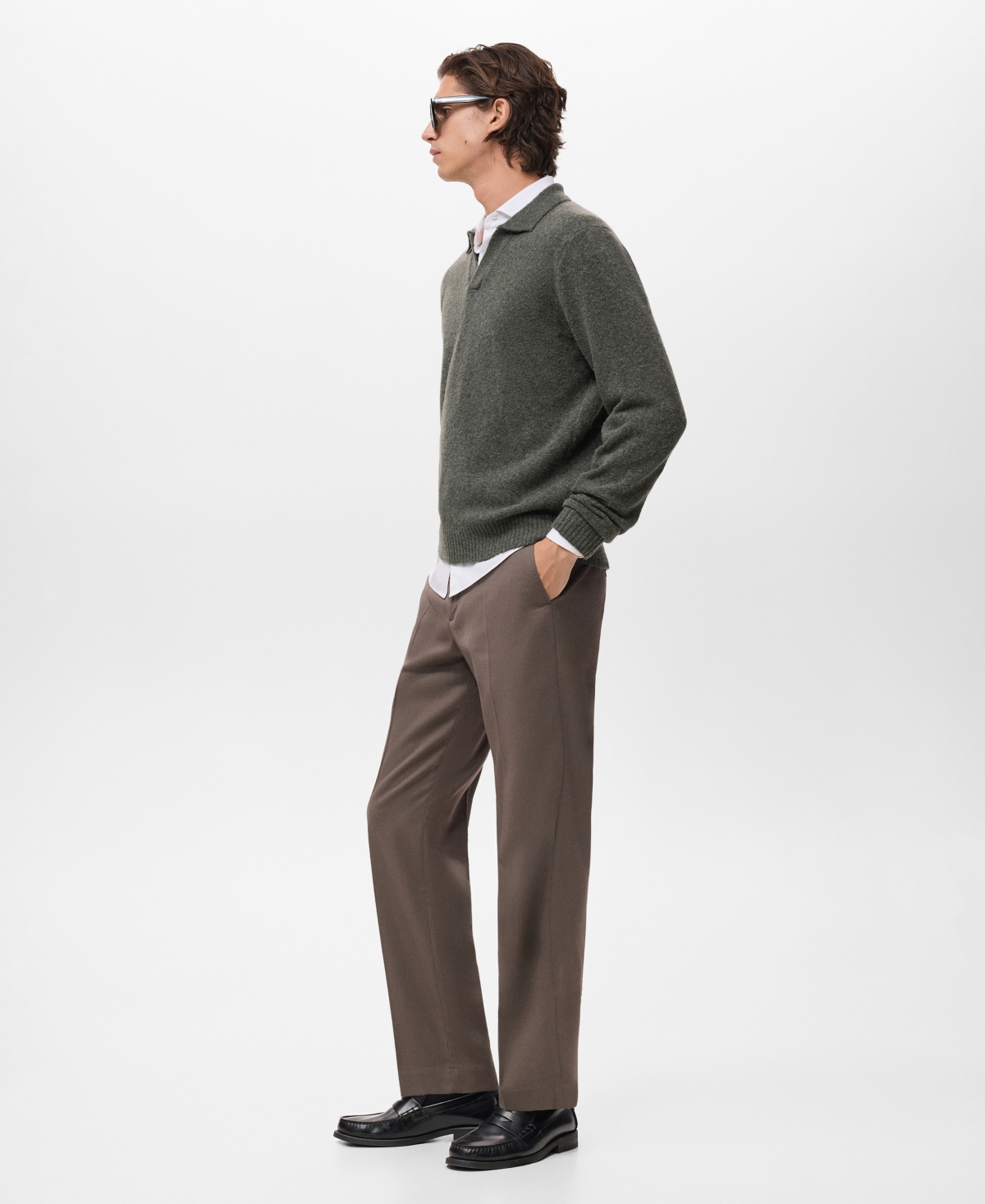 Mango Men's Knitted Wool Blend Polo Sweater