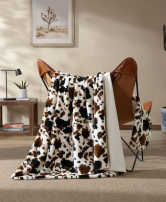 Spotted Cow Faux Rabbit Fur Throw, 50" x 70"