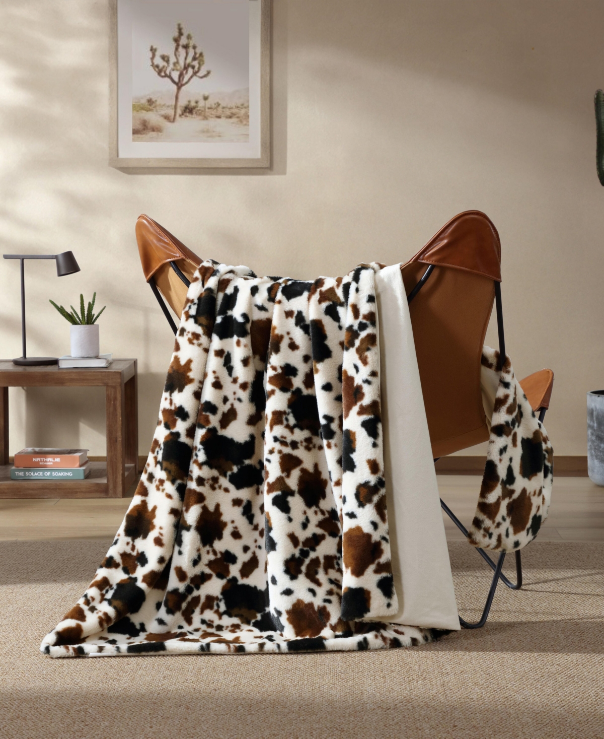 Wrangler Spotted Cow Faux Rabbit Fur Throw, 50" x 70"