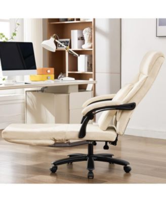 Reclining Office Chair with Adjustable Backrest and Footrest, PU Leather Swivel Desk Chair with Lumbar Support, Adjustable Seats with Wheels