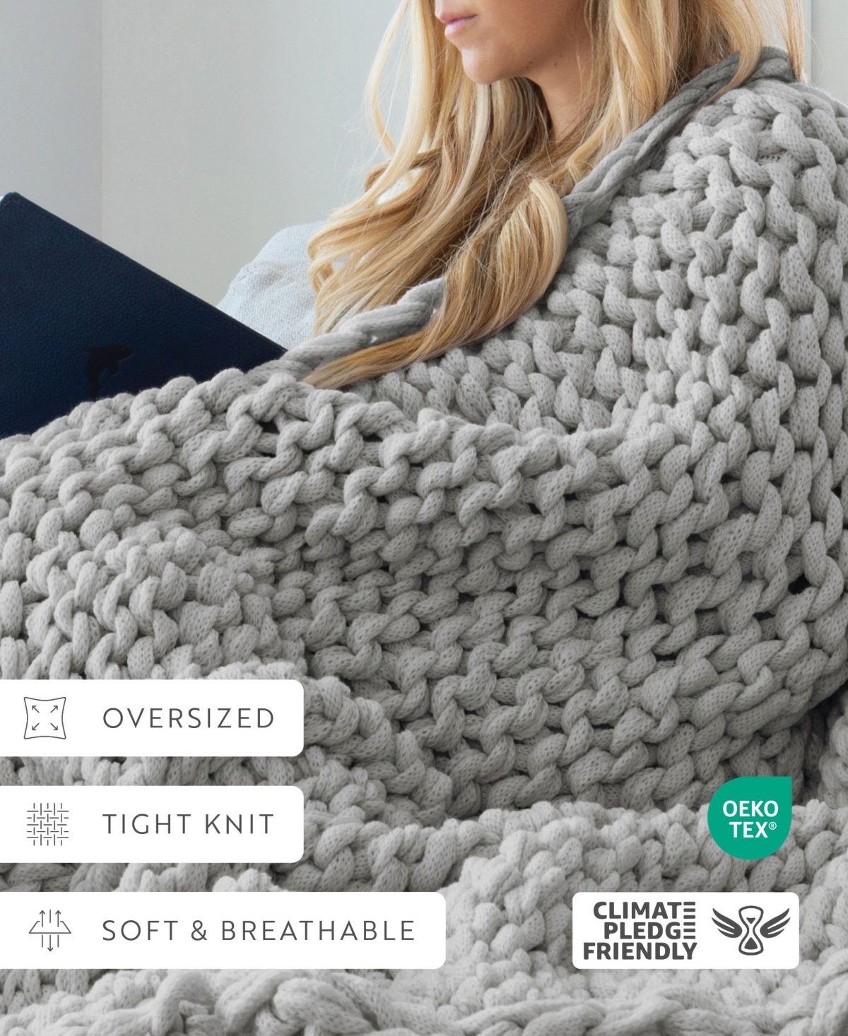 Ienjoy Home Eucalyptus Oversized Chunky Hand-knit Throw, 59" X 47" In Gray
