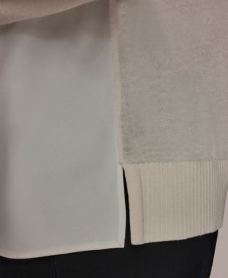 Women's Long-Sleeve Mix Media Cowl Front Top