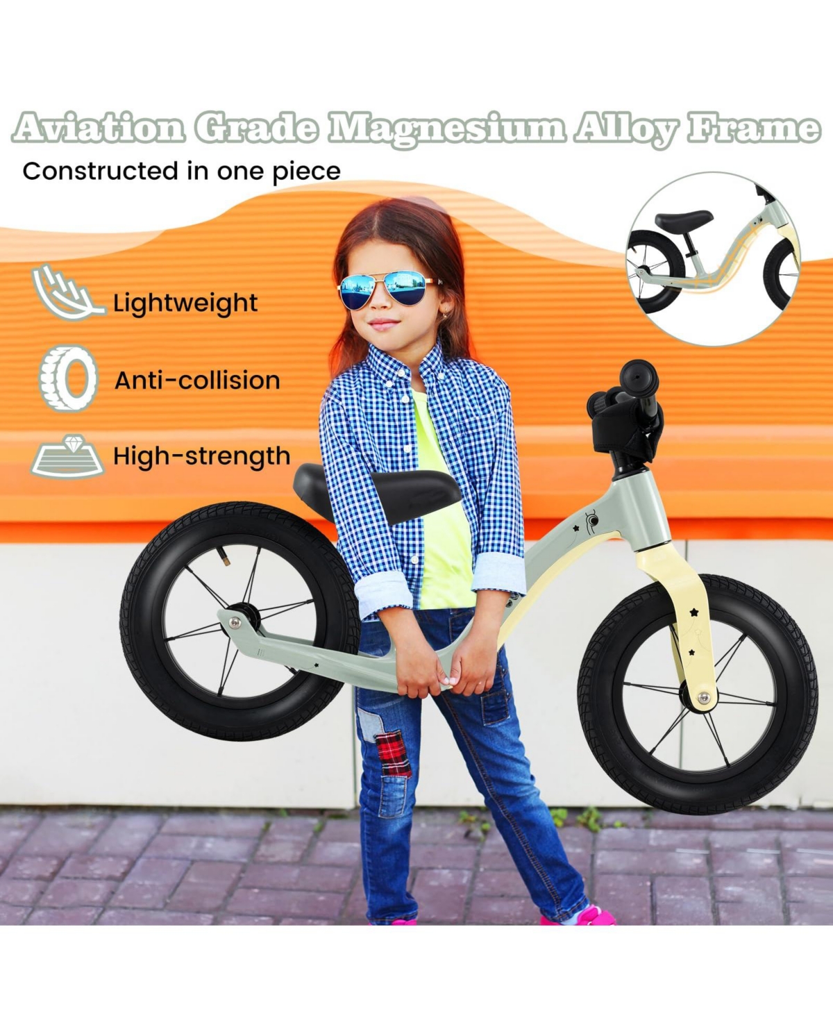 12-Inch Balance Bike with Adjustable Seat and Rotatable Handlebar for Over 36 Months Old