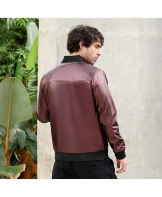 Men's Men's Chocolate Brown Patent-Panel Bomber Jacket