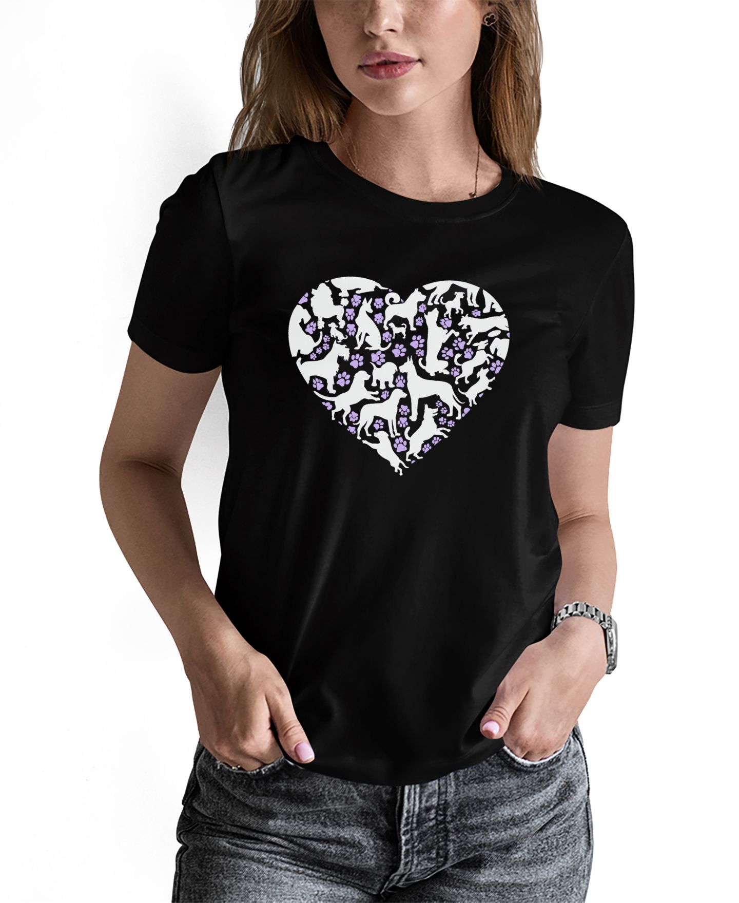 Женская футболка LA Pop Art Dog Heart Word Art Long-Sleeve, цвет: Чёрный — фото 1