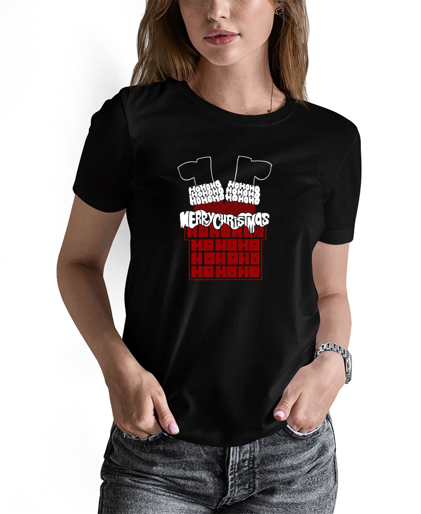 Женская футболка LA Pop Art Chimney Santa Word Art Long-Sleeve, цвет: Чёрный — фото 1