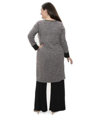 Plus Size Two Tone Scoop Neck Long Sleeve High Low Top and Pant Set