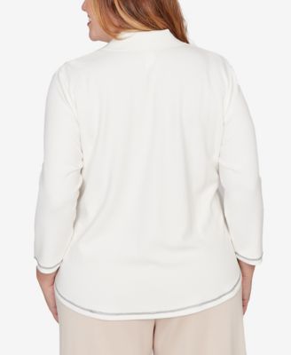 Plus Size Comfort &amp; Joy Colorblock Quarter Zip Patchwork Top