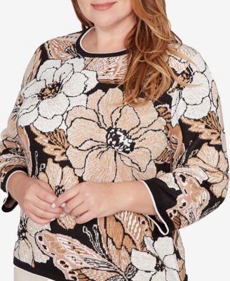 Plus Size Seville Jacquard Floral Butterfly Sweater