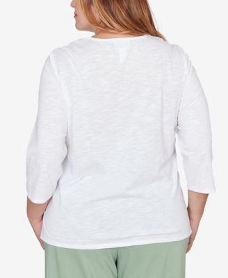 Plus Size St. Augustine Blooming Floral Embroidered Split Neck Top