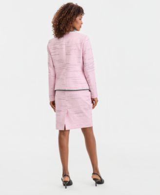 Women's Tweed Four-Pocket Open-Front Jacket, Sleeveless Ruffle-Front Blouse & Tweed Slim Pencil Skirt